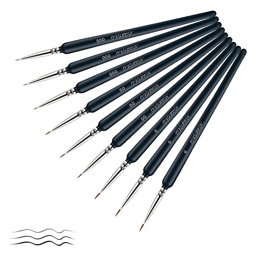 OVISEEN 9 Pieces Fine Detail Paint Brush Miniature Artist Painting Brushes Drawing Brushes for Art Acrylic Watercolor Oil Gouache, Black, 7.28 inches/18.5 cm