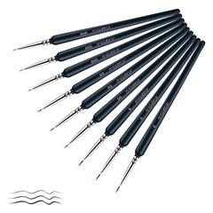 OVISEEN 9 Pieces Fine Detail Paint Brush Miniature Artist Painting Brushes Drawing Brushes for Art Acrylic Watercolor Oil Gouache, Black, 7.28 inches/18.5 cm