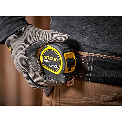 STANLEY TYLON Tape Measure 8m/25mm Wide Compact Case with Cushioned Grip Metric and Imperial System 1-30-656