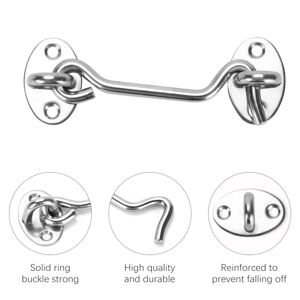 Hook and Eye Latch, Cabin Hook Gate Hook Lock Stainless Steel Heavy Duty Gate Latch with Screws, for Window, Garage, Garden, Door(3 Inch 2 pcs)