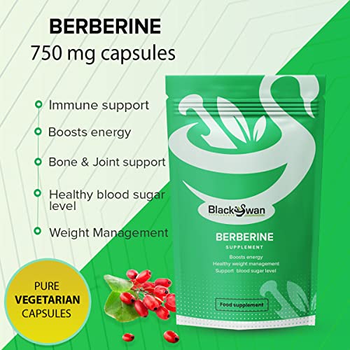 Black Swan Berberine Capsules   with Anti-oxidant and Anti-inflammatory Properties   Supports Healthy Blood Sugar Levels   Healthy Cholesterol Level  100% Vegan   6.5mg (30 Caps)