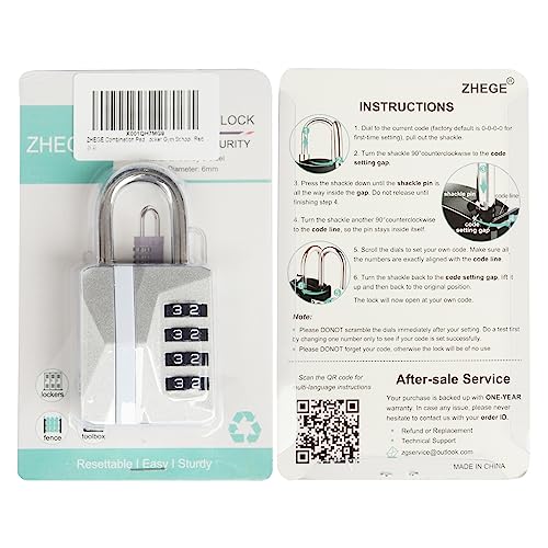 ZHEGE Locker Padlocks with Code, 4 Digit Combination Padlock for Gym Locker, [2023 Locker Trend] School Locks, Heavy Duty Outdoor Padlock Weatherproof for Gate, Fence, Shed, Garage (Silver, 1 Pack)