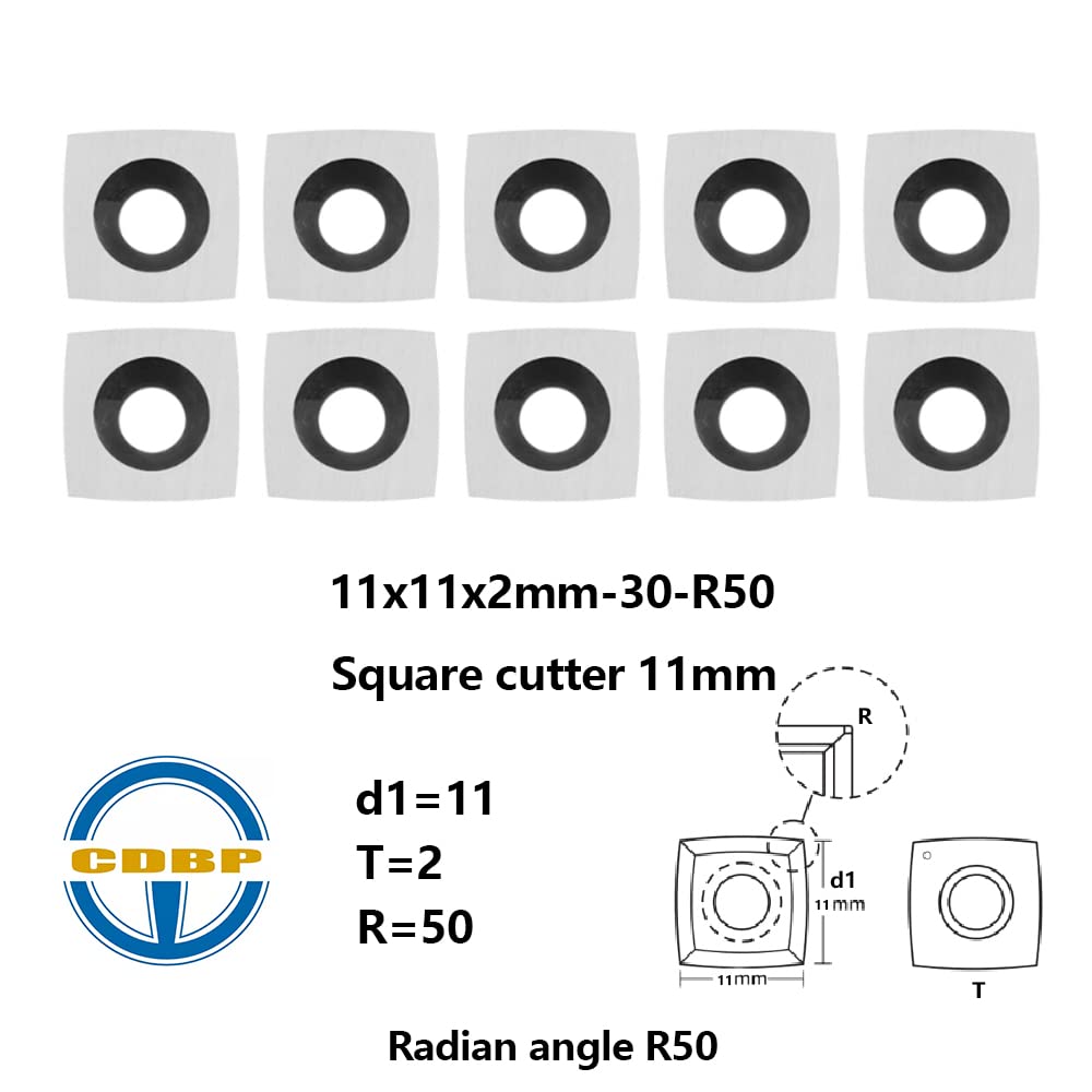 CDBP 11mm Square with 2 inchesRadius Carbide Inserts cutters 11×11×2.0mm-R50 Replacement for Woodworking Fits SpiralHelical Planer Cutter Head lathe Turning Tools, 10pcs