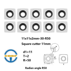 CDBP 11mm Square with 2 inchesRadius Carbide Inserts cutters 11×11×2.0mm-R50 Replacement for Woodworking Fits SpiralHelical Planer Cutter Head lathe Turning Tools, 10pcs