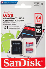 SanDisk Ultra 64GB microSDHC UHS-I card, with Adapter (2-Pack)