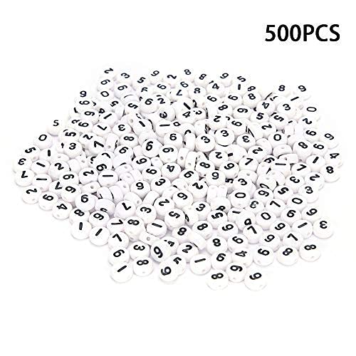 Number Beads, 500Pcs Number 0-9 Flat Round Acrylic Beads for Jewelry Bracelets Necklaces Making DIY Crafting 4 x 7mm