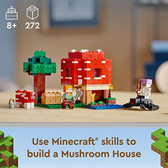 LEGO Minecraft The Mushroom House Set, Building Toy for Kids Age 8 plus, Gift Idea with Alex, Mooshroom & Spider Jockey Figures 21179