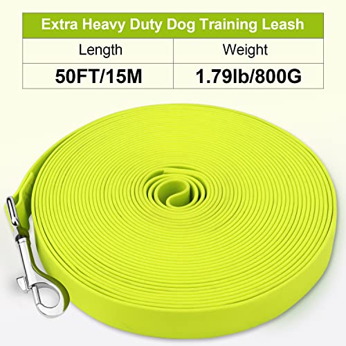 Joytale 5M 10M 15M 20M Dog Training Lead,Waterproof Long Line Lead for Medium, Large and Extra Large Dogs, Strong Long Dog Lead （Neon Yellow 15M)