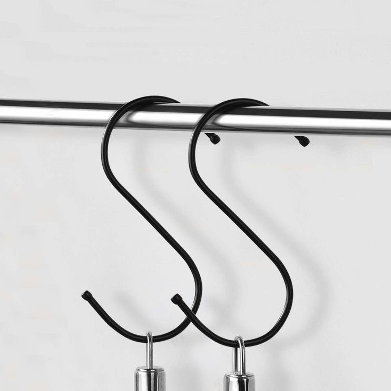 Yesmin 10 Pack in S Shaped Hooks Hanging Hooks Hangers for Bathroom, Bedroom, Office and Kitchen(Black & Medium)