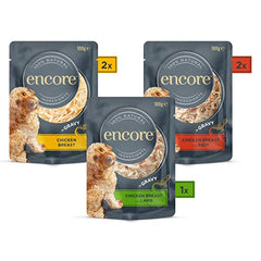 Encore Natural Wet Dog Food, Multipack Meat Selection in Gravy 100g Pouch (Pack of 5x100g)