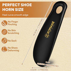 ZOMAKE Small Shoe Horn - Plastic Shoehorn 18.5cm,Lazy Shoe Helper Short Shoe Horns With Hook For Men Women The Elderly Kids (Black)