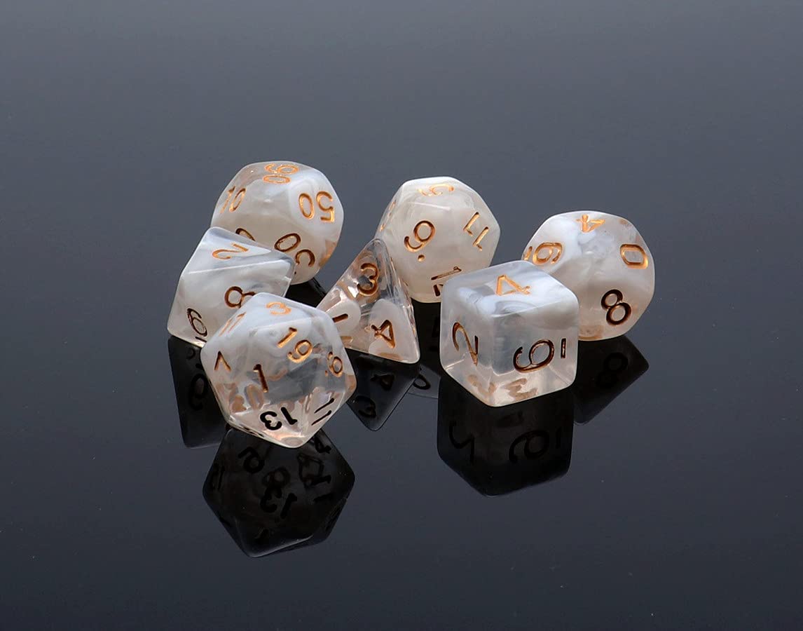 DND Dice Set 7Pcs Transparent Mix White Cloud Dice for Dungeon and Dragons D&D RPG Role Playing Games Polyhedral Dice