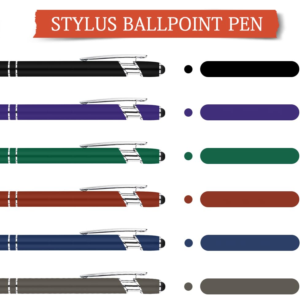 AUAUY 6 Pcs Ballpoint Pens, 2 in 1 Stylus Pens Stylish Pen, Rubber Top Tip Tablet Stylus, Pretty Metal Ballpoint Pens, Black Ink Ballpoint Pens Office Supplies for Aldult Student Birthday Party Gift