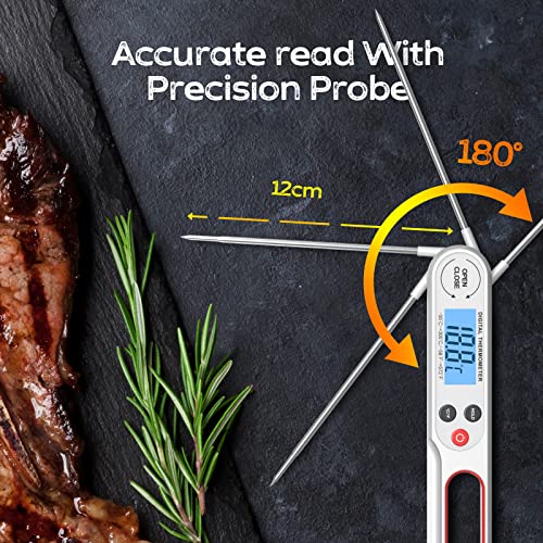 Digital Meat Thermometers for Air Fryers Cooking, Food Thermometer Instant Read BBQ Cooking Thermometer with Foldable Long Probe and Backlight Screen Magnetic Back for Kitchen,Milk(Battery Included)