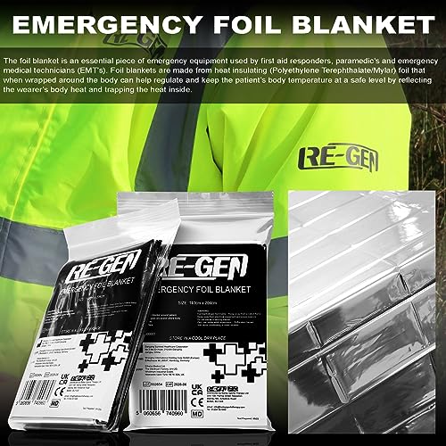 RE-GEN 4 Pack Emergency Thermal Foil Blanket. Travel Camping First Aid Medical Sports & Athletics