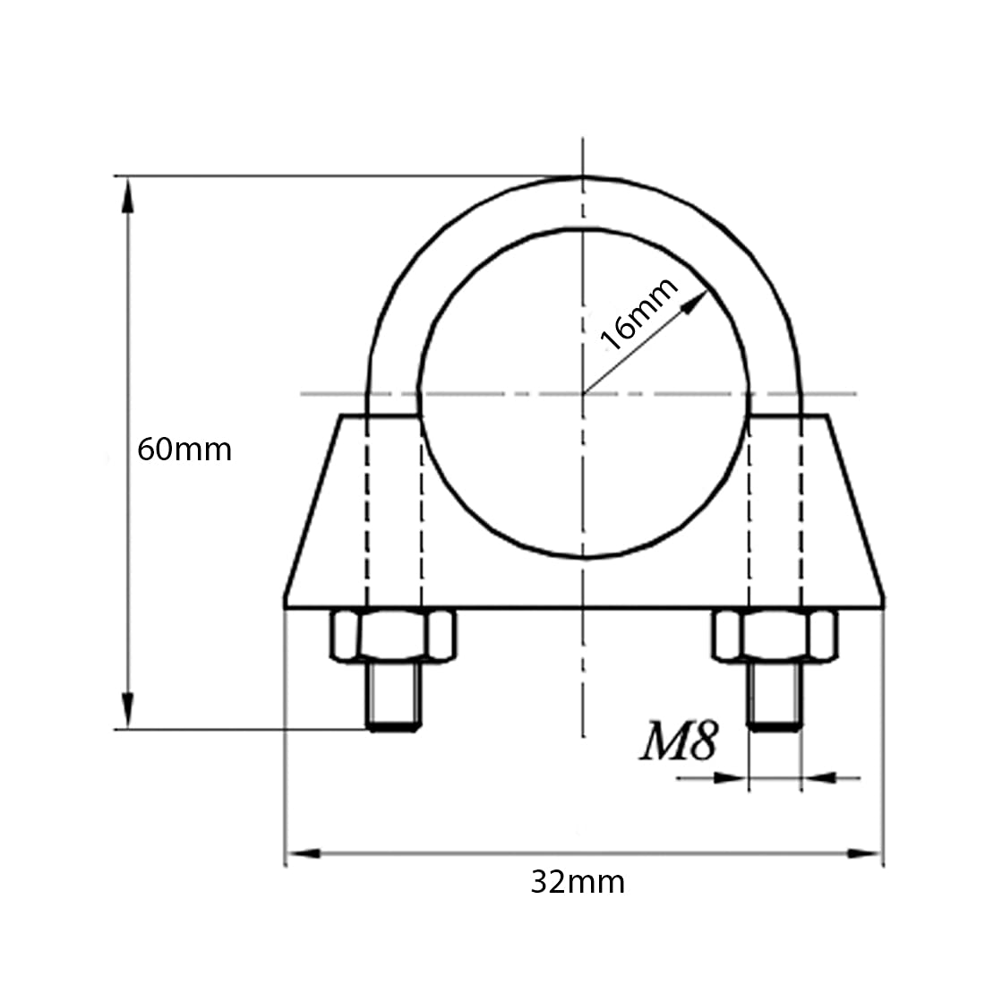 32mm Heavy Duty Exhaust Clamps U Clamps for Exhaust U Bolts for TV Aerial Pipe (Pack of 2)