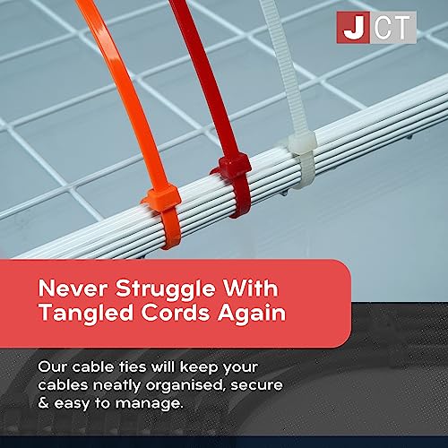 Coloured Cable Ties - 100 pcs Red Zip Ties for Secure Cord Management - Heavy Duty Cable Ties Up to 54.4 kg Tensile Strength - 150 x 3.6 mm Tie Wraps with Auto-Locking Mechanism - Just Cable Ties