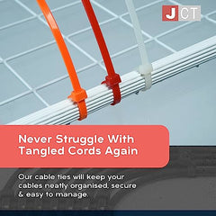 Coloured Cable Ties - 100 pcs Red Zip Ties for Secure Cord Management - Heavy Duty Cable Ties Up to 54.4 kg Tensile Strength - 150 x 3.6 mm Tie Wraps with Auto-Locking Mechanism - Just Cable Ties