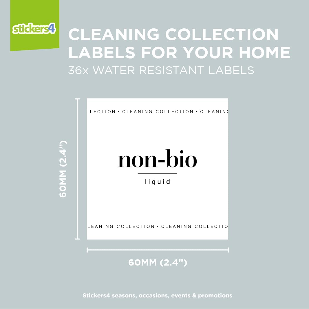 42 x Contemporary Design Cleaning Sticky Labels - Printed Stickers for Kitchen Storage and Bathroom Storage