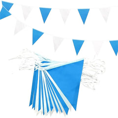 ADQUATOR 20m 52pcs Blue White Pennant Bunting,Double Sided Reusable Polyester Fabric Two-tone Triangle Flags Banner for Indoor Outdoor Birthday Party Decorations