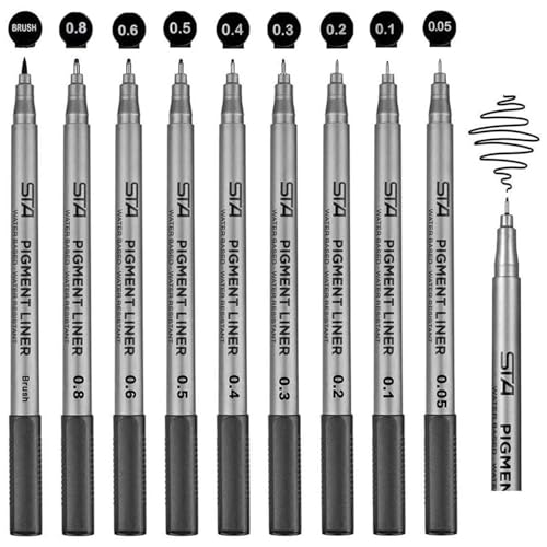 Funnasting Black Fineliner Pens, Set of 9 Micro Line Sketch Pens, Waterproof Drawing Pens for Artists Sketching Office Documents Bullet Journal