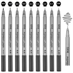 Funnasting Black Fineliner Pens, Set of 9 Micro Line Sketch Pens, Waterproof Drawing Pens for Artists Sketching Office Documents Bullet Journal