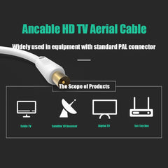 Ancable 1M TV Aerial Coaxial Cable Male to Male, Satellite Cable RF TV Antenna Coax Lead to PAL Male Gold Plated Connectors White Flylead for Sky/SkyHD, Virgin, BT,TV, VCR or DVD players with Coupler