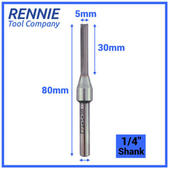 Rennie Tools - 5mm Cutting Diameter x 30mm Flute x 1/4 inches Shank TCT Tipped 2 Flute Straight Router Cutter Bit Compatible With Makita Bosch Trend Katsu Dewalt Router Etc. 5mm Router Bit