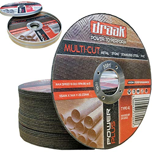 Draak 10 x Cutting Discs 115mm x 1mm Ultra Thin Fine Cutting to Cut Metal Stone Steel & PVC Cut Off Wheel for Angle Grinder