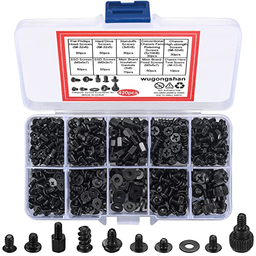 wugongshan 420 Pcs Computer Screw Set, PC Motherboard Standoffs Screws Kit, Personal Computer Screw Standoffs Set Kit for PC Case Motherboard Box HDD SSD Fa CD-ROM Hard Drive Screws Standoffs