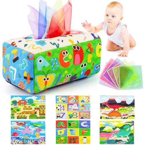 URMYWO Baby Toys 6 to12 Months, Baby Tissue Box Toy, Sensory Toys for Babies, Toys for 1 Year Old Boy Girl, Soft Crinkle Toys for Infant Toddlers, Stocking Stuffers, Baby Boy Girl Gifts