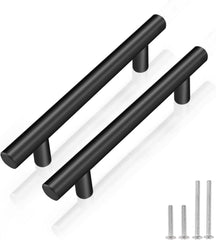 PinLin 5 Pack Cupboard Handles Kitchen Door Handles 102mm Hole Centre Black Cabinet Handles Stainless Steel (Screws Included)