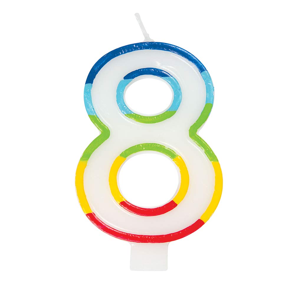 Vibrant Rainbow Border Number 8 Birthday Candle (7cm x 12cm) - Stunning Multi-Colored Party Decor - Uniquely Crafted for Celebratory Milestones - 1 Pc