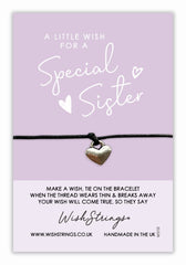 Special Sister, WishStrings Wish Bracelet on Gift Card   Thoughtful Gift under 5 pound   Gift for Sister, Sisters BFF, Sister Bracelet, sentimental jewellery