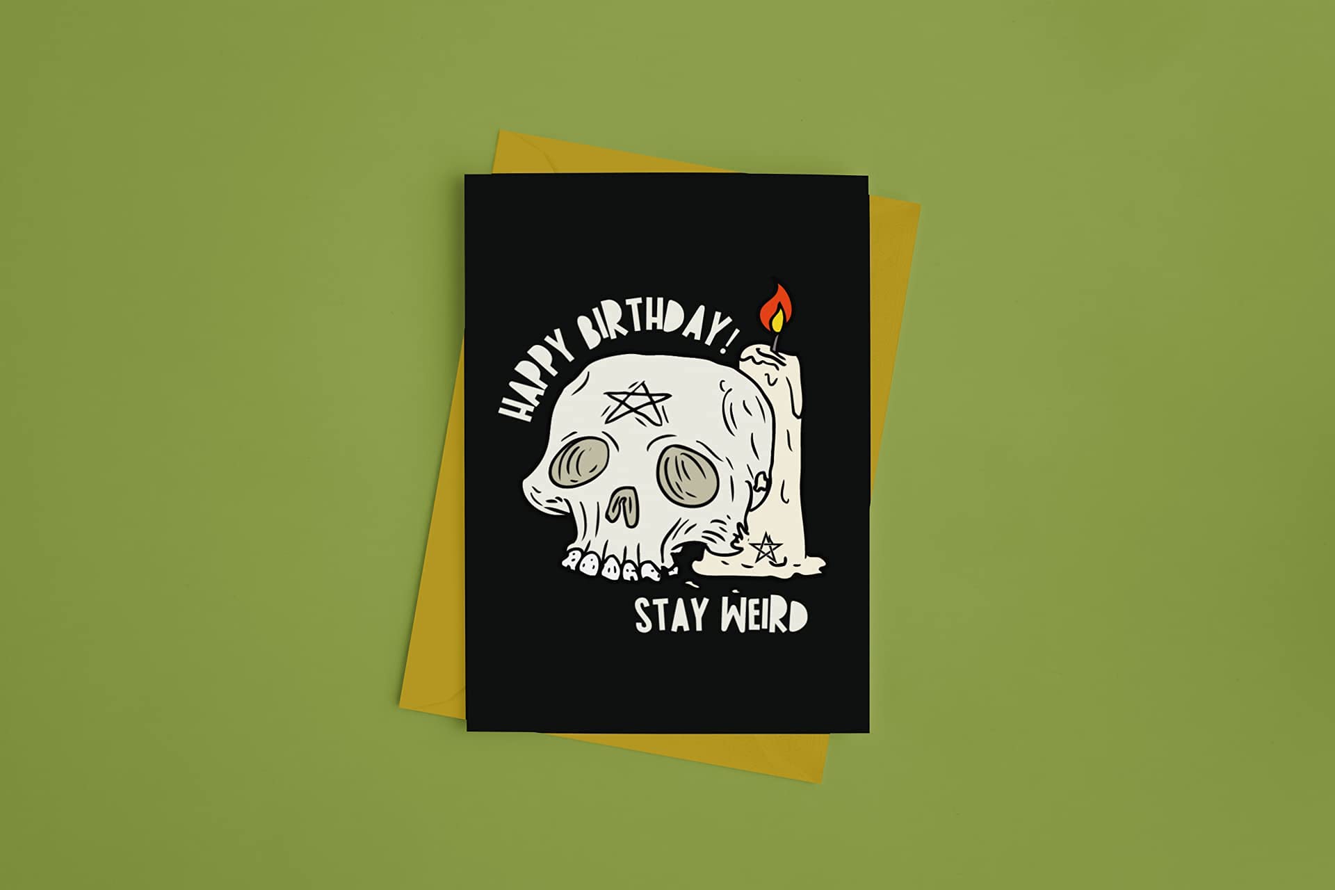 Stay Weird Gothic Witchy Skull & Candle Card, Happy Birthday - For Teen Girl or Boy Men Women