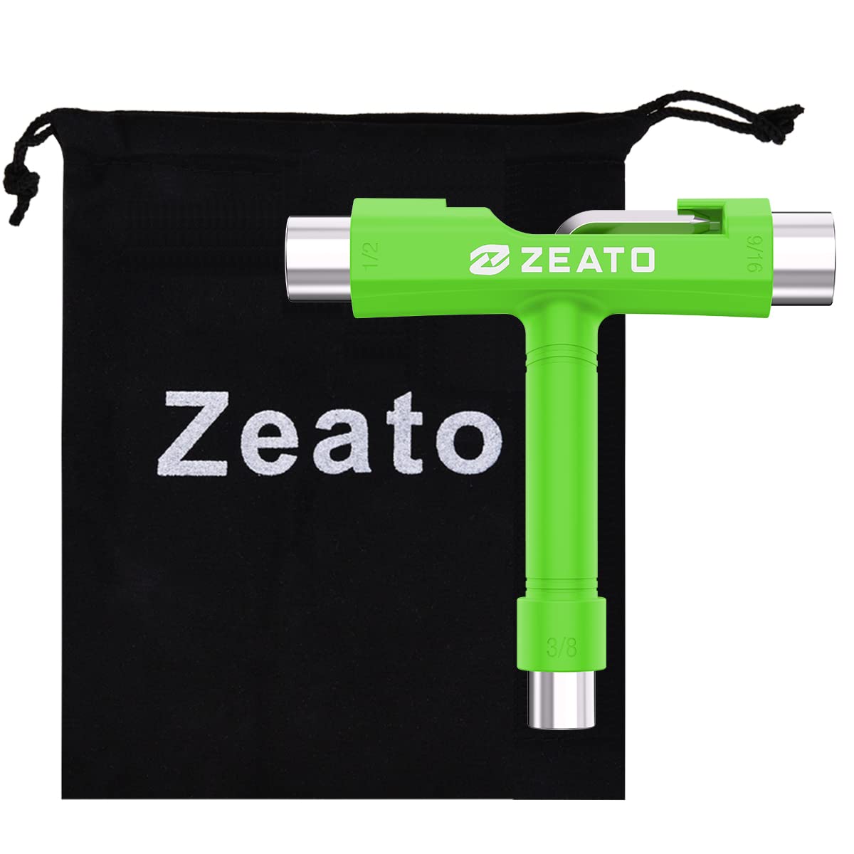 Zeato All-in-One Skate Tools Multi-Function Portable Skateboard T Tool Accessory with T-Type Allen Key and L-Type Phillips Head Wrench Screwdriver - Green