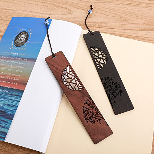 cobee Wooden Bookmarks for Book Lovers, 2 Pieces Handmade Wood Book Mark Natural Hollow Craft Bookmark Vintage Bookmark Gift for Women Men Students (A)