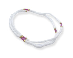 Beautiful Ankle Stretchable Bracelet(Set of 2) (White With Pink)