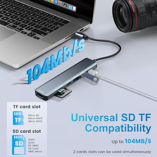 Avigers USB C Hub, 7-in-1 USB C to HDMI Adapter with 4K HDMI, 100W PD, USB 3.0, USB 2.0, USB-C Data Ports, SD&TF Card Reader, Type-C Multi Adapter for MacBook Air/Pro,iPad Pro,Huawei,Dell,Samsung etc