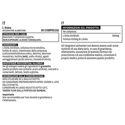 Natures Aid L-Lysine 1000 mg, High Potency Essential Amino Acid, Vegan, 60 Tablets