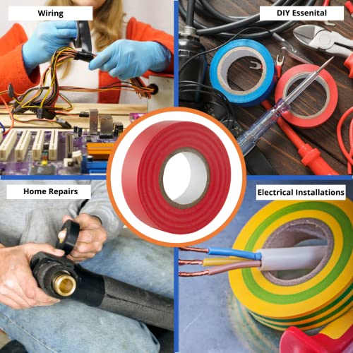 Gocableties Red Electrical Tape, 19mm x 20m, Strong Self-Adhesive PVC Insulation Tape for Insulating, Repairing and Protecting Electrical Wires, 2 Rolls