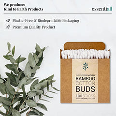 400 (4x100) Organic Premium Bamboo Cotton Buds with 100% Organic Cotton. This is a Zero Waste, Biodegradable, Plastic-Free, Eco Friendly, Vegan Product by Essentiall