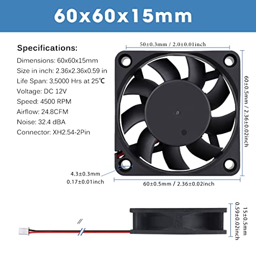 GDSTIME 60mm fan 12V 60mm computer fan 60 x 15mm PC fan 60mm case fan 4500 rpm fast speed for DIY cooling ventilation exhaust fan replacement