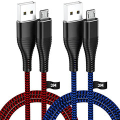 HUNYYN PS4 Controller Charger Cable 2 Pack, Extra Long 3M Micro USB Wire Lead for Playstation 4/ Dualshock 4/ PS4 Slim/ PS4 Pro and All Micro USB Devices