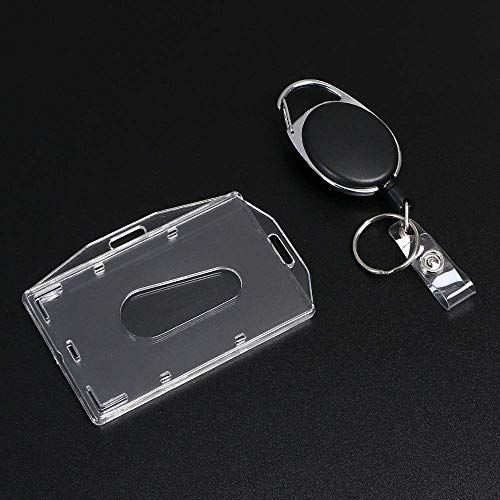 Vicloon Badge Holder, 2PCS Two-Sided Horizontal Vertical ID Card Holder with Retractable Reel Set for School, Office, Identity Card, Key Ring and Belt Clip Attachment