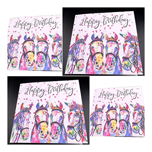 Happy Birthday water coloured themed horse card with hearts background