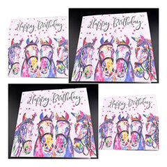 Happy Birthday water coloured themed horse card with hearts background