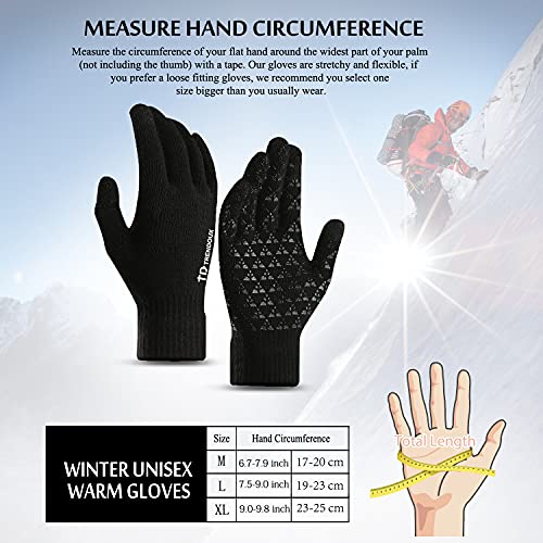 Winter Gloves, Christmas Gifts Thermal Touch Screen Glove Men - Typing Smartphone Driving Working - Anti-slip Grip - Warm Wool Liners -Soft Stretchy Material Windproof Outdoor Dog Walking - Black M