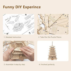 ROWOOD 3D Wooden Puzzle Japanese Temple Model Kit for Adults to build, DIY Wooden Model Building Construction Craft Kits, Ideal as Christmas And Birthday Gift