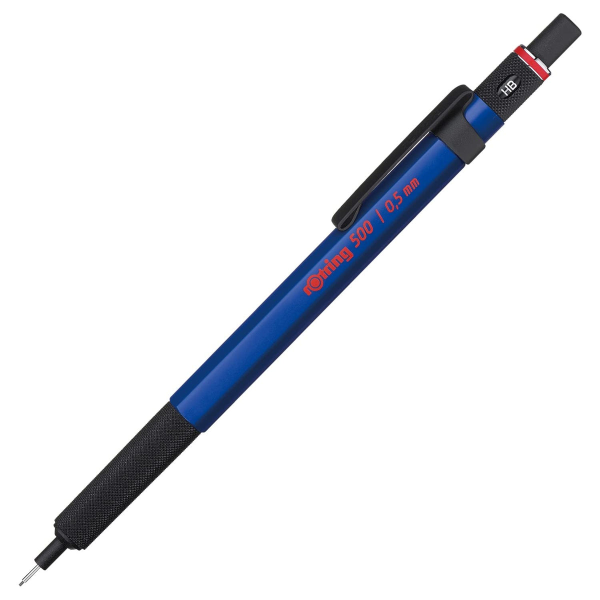 rOtring 500 Mechanical Pencil   0.5mm HB Lead   Blue hexagonal plastic barrel and non-slip textured metal grip